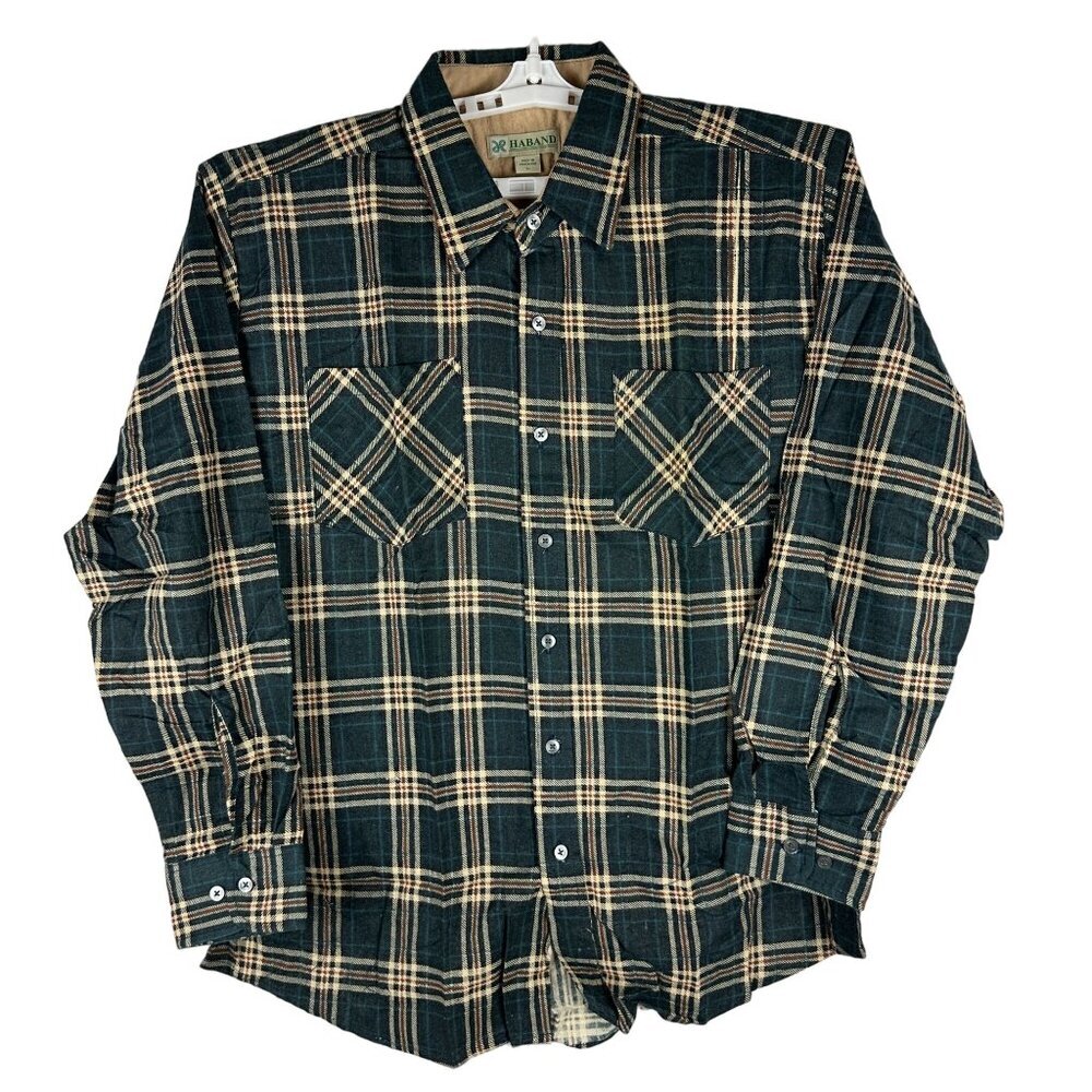 Haband Mens Large Plaid Long Sleeve Button-Down Shirt